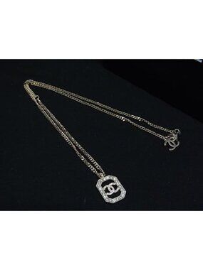 Chanel CC Logo Line Stone Necklace Pendant Gold